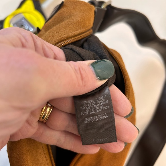Bisou Bisou Michele Bohbot genuine tan suede small shoulder purse with leaves - Picture 9 of 16